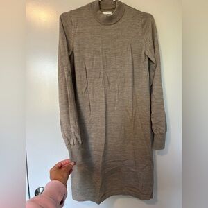 Frank & Oak Tan Long Sleeve Merino Sweater Dress